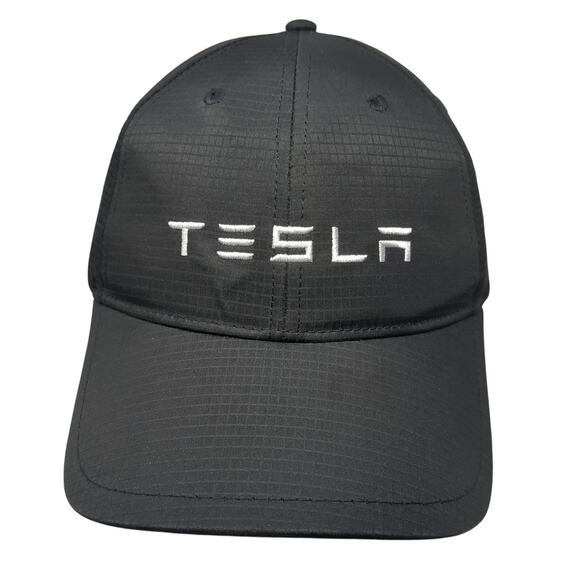 Tesla Strapback Hat Black One Size Adjustable Embroidered 6 Panel - Picture 1 of 9